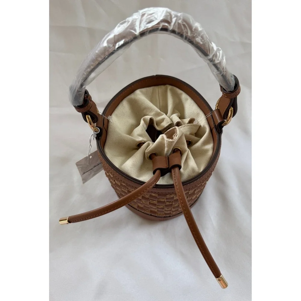 Tommy Bahama Brown Woven Straw Bucket Bag Crossbody Pineapple TQFB0264 NEW
